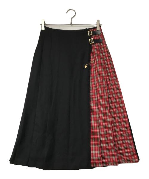 BLUE LABEL CRESTBRIDGE（ブルーレーベルクレストブリッジ）BLUE LABEL CRESTBRIDGE (ブルーレーベルクレストブリッジ) チェックプリーツラップスカート 55S37-237-16 ブラック×レッド サイズ:38の古着・服飾アイテム