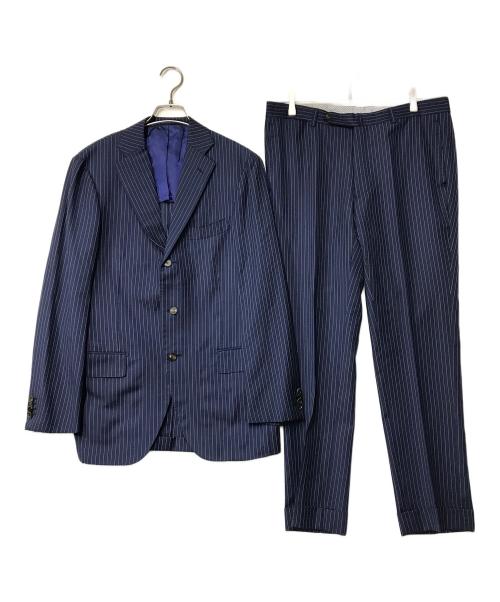 ERMENEGILDO ZEGNA（エルメネジルド・ゼニア）Ermenegildo Zegna (エルメネジルド・ゼニア) ストライプセットアップスーツ ネイビー サイズ:SIZE 50-6DROP（waist84cm)の古着・服飾アイテム