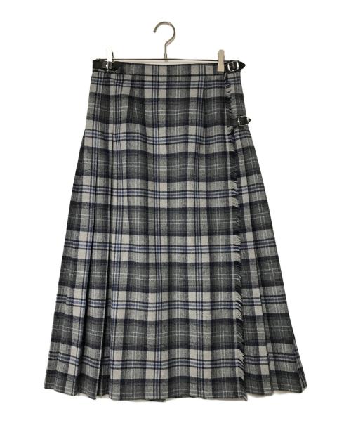 O'NEIL OF DUBLIN（オニールオブダブリン）O'NEIL OF DUBLIN (オニールオブダブリン) チェックプリーツラップスカート グレー×ブルー サイズ:GB 10/F 38/D 36/I 42/US 8の古着・服飾アイテム