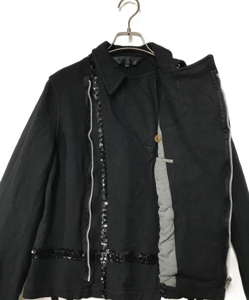 COMME des GARCONS COMME des GARCONS（コムデギャルソン コムデギャルソン）COMME des GARCONS COMME des GARCONS (コムデギャルソン コムデギャルソン) ポリ縮絨 スパンコール ダブルライダースジャケット RP-J014 AD2005 ブラック サイズ:Lの古着・服飾アイテム