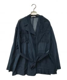 AURALEE（オーラリー）の古着「ベルト付き シアー シルクシャツ ジャケット A8SB01SL」｜ネイビー