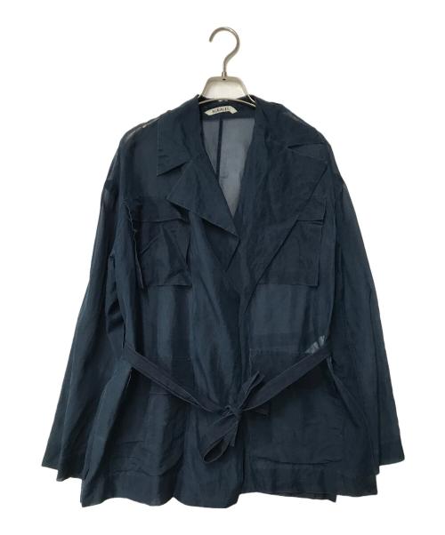 AURALEE（オーラリー）AURALEE (オーラリー) ベルト付き シアー シルクシャツ ジャケット A8SB01SL ネイビーの古着・服飾アイテム