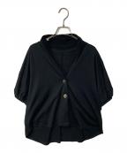 Y's for livingワイズフォーリビング）の古着「ウールニット ショートスリーブカーディガン」｜ブラック