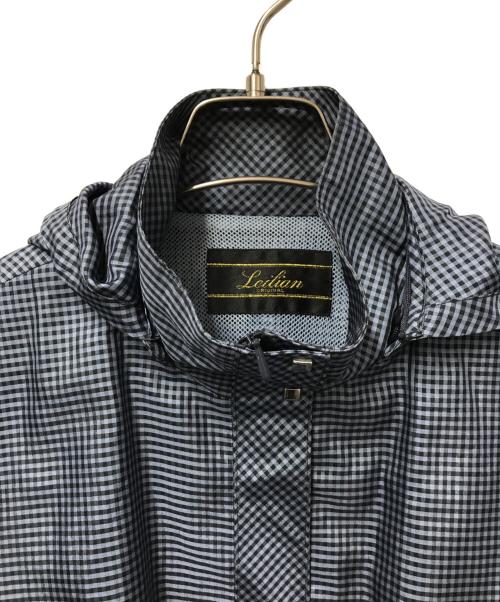 Leilian（レリアン）LEILIAN (レリアン) チェックフーデットコート ブルー×ブラック サイズ:11の古着・服飾アイテム