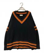 jiedaジエダ）の古着「OVER V-NECK KNIT」｜ブラック×オレンジ
