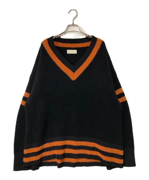 jieda（ジエダ）jieda (ジエダ) OVER V-NECK KNIT ブラック×オレンジ サイズ:2の古着・服飾アイテム