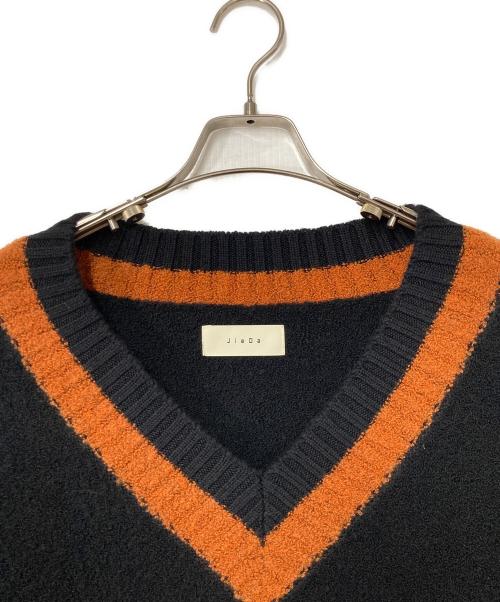 jieda（ジエダ）jieda (ジエダ) OVER V-NECK KNIT ブラック×オレンジ サイズ:2の古着・服飾アイテム