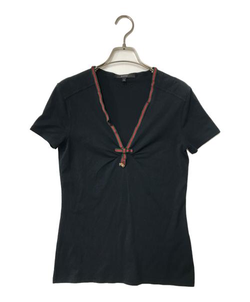 GUCCI（グッチ）GUCCI (グッチ) シェリーライン リボン Tシャツ 165939 X8271 ネイビー サイズ:Sの古着・服飾アイテム