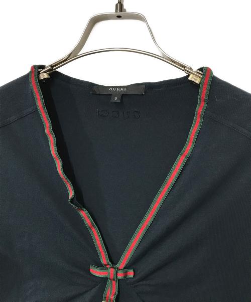 GUCCI（グッチ）GUCCI (グッチ) シェリーライン リボン Tシャツ 165939 X8271 ネイビー サイズ:Sの古着・服飾アイテム