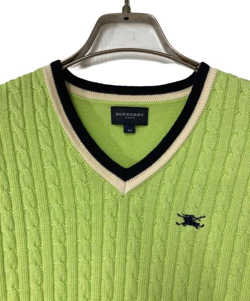 BURBERRY GOLF（バーバリーゴルフ）BURBERRY GOLF (バーバリーゴルフ) ホース刺繍 ショートスリーブケーブルニット  グリーン サイズ:Mの古着・服飾アイテム