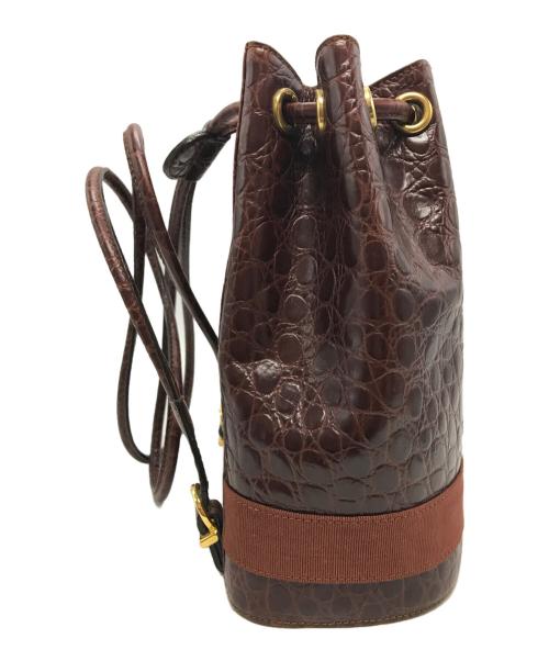 Salvatore Ferragamo（サルヴァトーレ フェラガモ）Salvatore Ferragamo (サルヴァトーレ フェラガモ) 型押し巾着ミニバックパック BZ-21・5676 ボルドー×ブラウンの古着・服飾アイテム