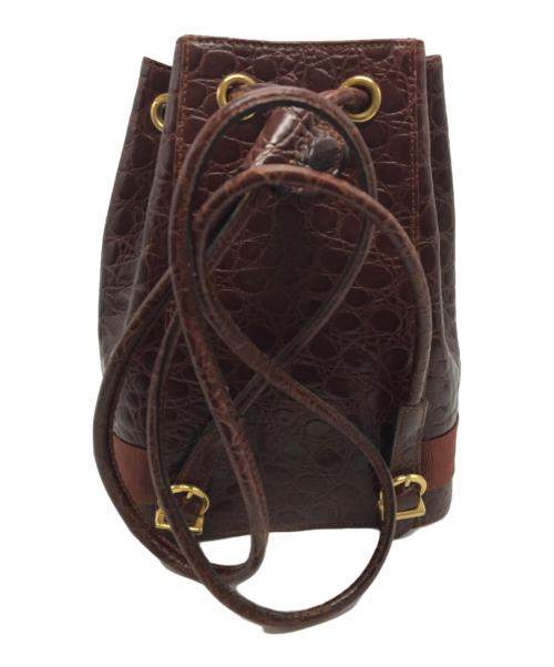 Salvatore Ferragamo（サルヴァトーレ フェラガモ）Salvatore Ferragamo (サルヴァトーレ フェラガモ) 型押し巾着ミニバックパック BZ-21・5676 ボルドー×ブラウンの古着・服飾アイテム