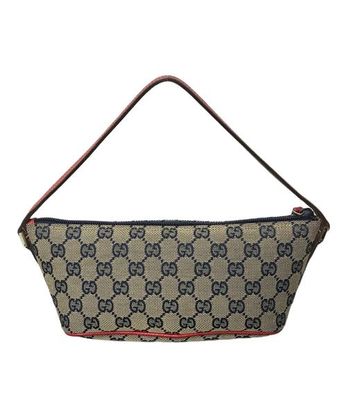 GUCCI（グッチ）GUCCI (グッチ) インターロッキングG ポーチ ベージュ×ネイビー×レッドの古着・服飾アイテム