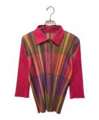 PLEATS PLEASEプリーツプリーズ）の古着「ストライププリーツシャツ」｜レッド