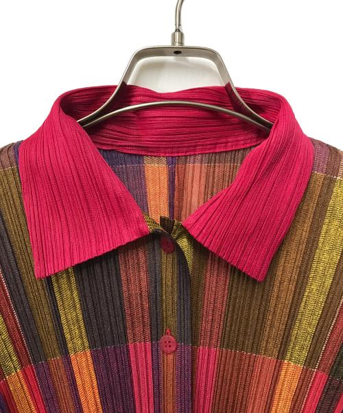 PLEATS PLEASE（プリーツプリーズ）PLEATS PLEASE (プリーツプリーズ) ストライププリーツシャツ レッド サイズ:3の古着・服飾アイテム