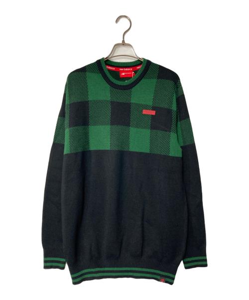 NEW BALANCE GOLF（ニューバランス ゴルフ）New Balance Golf (ニューバランス ゴルフ) バッファロー チェック ジャカード クルーネック ニット プルオーバー グリーン×ブラック サイズ:5 未使用品の古着・服飾アイテム