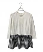 BORDERS at BALCONYボーダーズアットバルコニー）の古着「PEPLUM LONG SLEEVE TEE/ペプラムロングスリーブ」｜ホワイト×ブラック