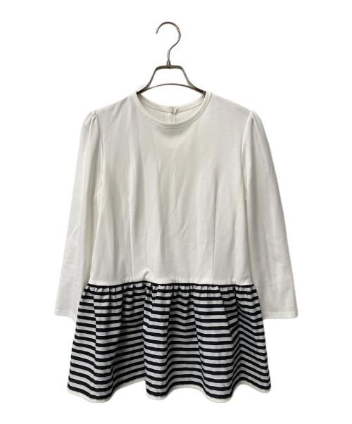 BORDERS at BALCONY（ボーダーズアットバルコニー）BORDERS at BALCONY (ボーダーズアットバルコニー) PEPLUM LONG SLEEVE TEE/ペプラムロングスリーブ ホワイト×ブラック サイズ:38の古着・服飾アイテム