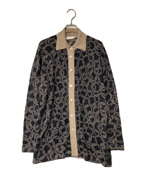 CIVIDINI（チヴィディーニ）CIVIDINI (チヴィディーニ) カシミア総柄ニットポロカーディガン ブラック×ベージュ サイズ:42の古着・服飾アイテム