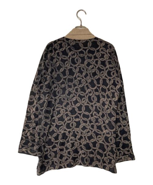 CIVIDINI（チヴィディーニ）CIVIDINI (チヴィディーニ) カシミア総柄ニットポロカーディガン ブラック×ベージュ サイズ:42の古着・服飾アイテム
