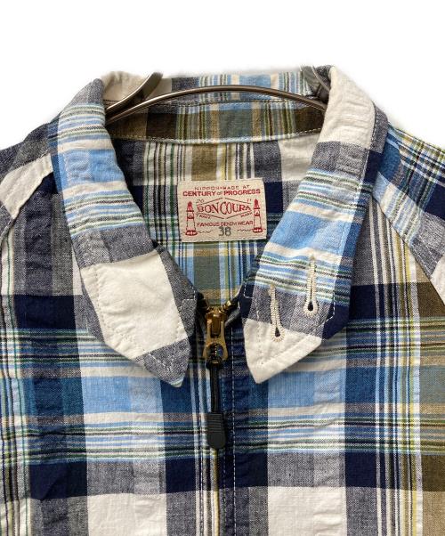 BONCOURA（ボンクラ）BONCOURA (ボンクラ) チェックリネンコットンスイングトップ ブルー×ホワイト サイズ:38の古着・服飾アイテム