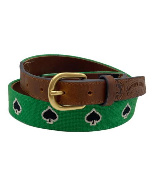 stussy（ステューシー）stussy (ステューシー) Denim Tears (デニムティアーズ) Needle Point Belt in brown ニードルポイントベルト グリーン×ブラウン サイズ:SIZE L/XLの古着・服飾アイテム