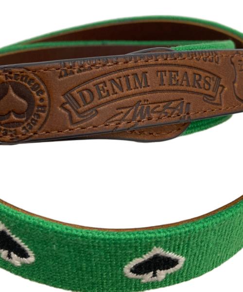 stussy（ステューシー）stussy (ステューシー) Denim Tears (デニムティアーズ) Needle Point Belt in brown ニードルポイントベルト グリーン×ブラウン サイズ:SIZE L/XLの古着・服飾アイテム