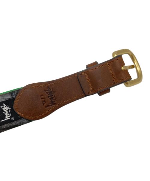 stussy（ステューシー）stussy (ステューシー) Denim Tears (デニムティアーズ) Needle Point Belt in brown ニードルポイントベルト グリーン×ブラウン サイズ:SIZE L/XLの古着・服飾アイテム