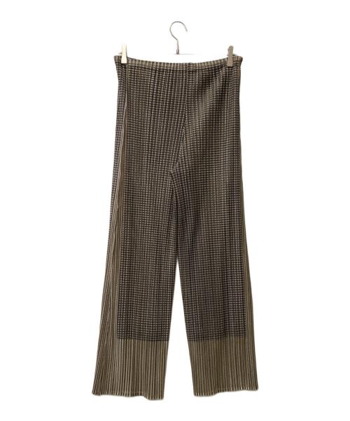 PLEATS PLEASE（プリーツプリーズ）PLEATS PLEASE (プリーツプリーズ) 総柄 メッシュ プリーツパンツ PP14-JF164 カーキ×グレー サイズ:2の古着・服飾アイテム