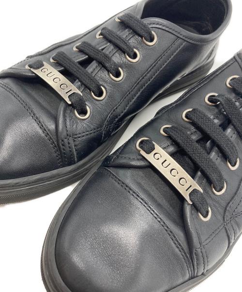 GUCCI（グッチ）GUCCI (グッチ) ロゴプレート レザーローカットスニーカー ブラック サイズ:SIZE 35 1/2（22.5ｃｍ）の古着・服飾アイテム