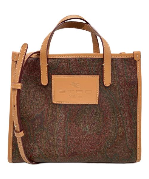 ETRO（エトロ）ETRO (エトロ) ペイズリー柄 2WAYハンドバッグ ボルドー×ブラウンの古着・服飾アイテム