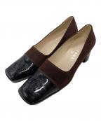 CHANELシャネル）の古着「ココマークスクエアトゥー ヒールパンプス」｜ブラック×ブラウン