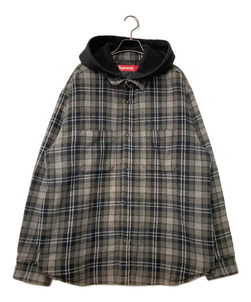 SUPREME（シュプリーム）SUPREME (シュプリーム) Tartan Flannel Hooded Shirt タータン フランネル フーディー シャツ ブラック×グレー×グリーン サイズ:Lの古着・服飾アイテム