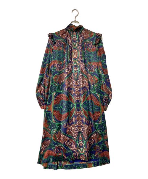 Sov.（ソブ）Sov. (ソブ) ペイズリー柄サテンワンピ 0301-402-223 ブルー×ブラウン サイズ:36の古着・服飾アイテム