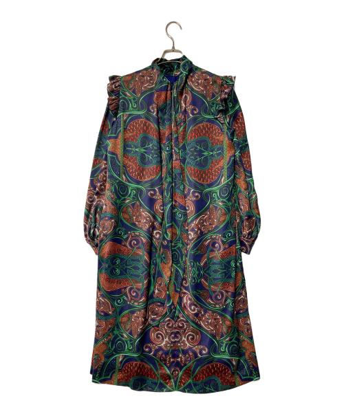 Sov.（ソブ）Sov. (ソブ) ペイズリー柄サテンワンピ 0301-402-223 ブルー×ブラウン サイズ:36の古着・服飾アイテム