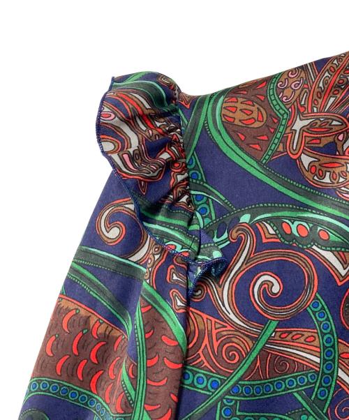 Sov.（ソブ）Sov. (ソブ) ペイズリー柄サテンワンピ 0301-402-223 ブルー×ブラウン サイズ:36の古着・服飾アイテム