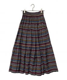 DOUBLE STANDARD CLOTHING（ダブルスタンダードクロージング）の古着「カラフルボーダーティアードスカート」｜ブラック