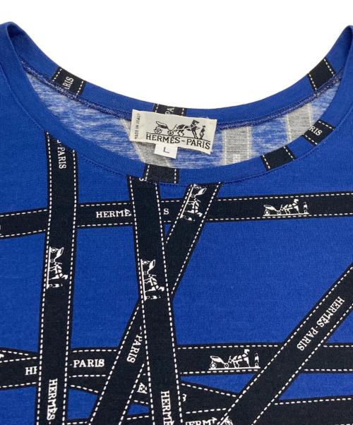 HERMES（エルメス）HERMES (エルメス) ボルディック柄 Tシャツ ブルー×ブラック サイズ:Ｌの古着・服飾アイテム
