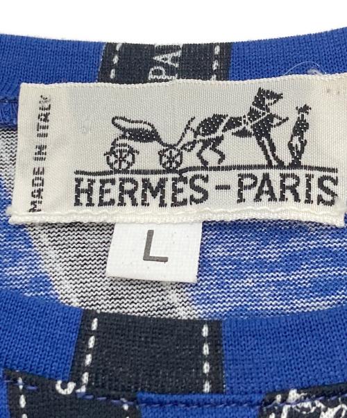 HERMES（エルメス）HERMES (エルメス) ボルディック柄 Tシャツ ブルー×ブラック サイズ:Ｌの古着・服飾アイテム
