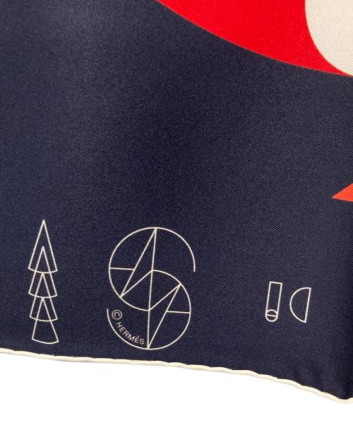 HERMES（エルメス）HERMES (エルメス) カレ65 ネイビー×オレンジの古着・服飾アイテム