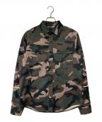 VALENTINOヴァレンティノ）の古着「カモ柄プリントシャツジャケット 0000046624 01」｜オリーブ