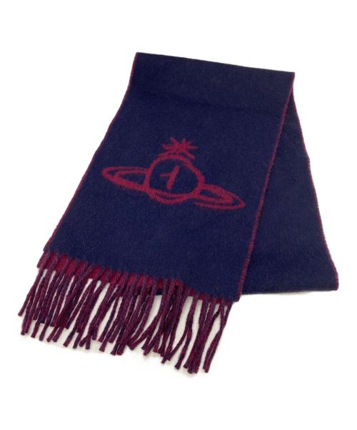 Vivienne Westwood（ヴィヴィアンウエストウッド）Vivienne Westwood (ヴィヴィアンウエストウッド) オーブロゴマフラー ボルドー×ネイビーの古着・服飾アイテム