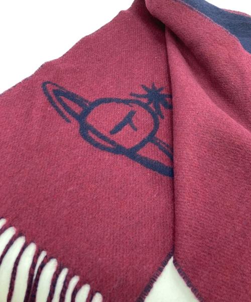 Vivienne Westwood（ヴィヴィアンウエストウッド）Vivienne Westwood (ヴィヴィアンウエストウッド) オーブロゴマフラー ボルドー×ネイビーの古着・服飾アイテム