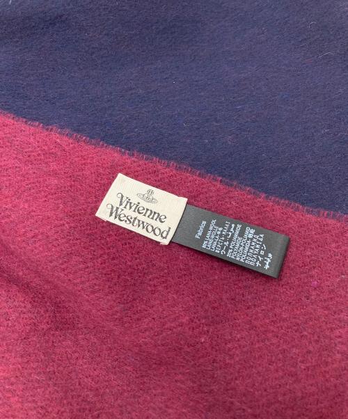 Vivienne Westwood（ヴィヴィアンウエストウッド）Vivienne Westwood (ヴィヴィアンウエストウッド) オーブロゴマフラー ボルドー×ネイビーの古着・服飾アイテム
