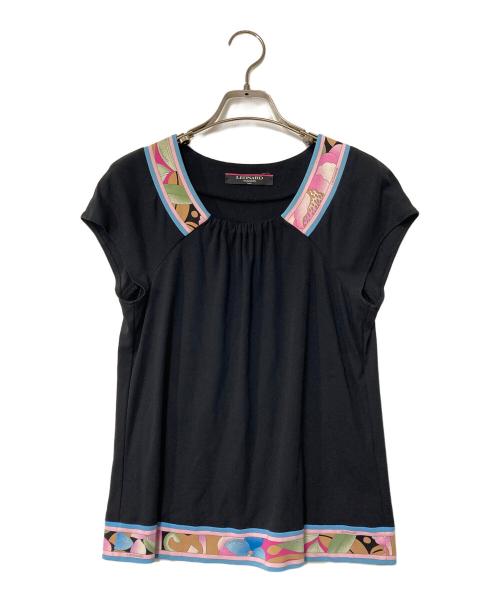 LEONARD（レオナール）LEONARD (レオナール) ノースリーブカットソー ブラック×ピンク サイズ:Ｍの古着・服飾アイテム