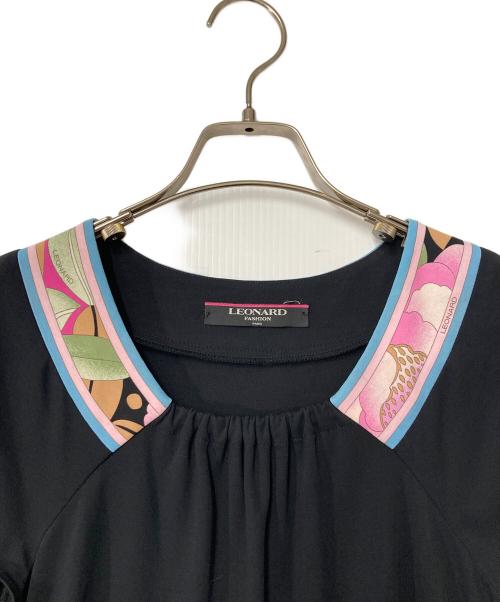 LEONARD（レオナール）LEONARD (レオナール) ノースリーブカットソー ブラック×ピンク サイズ:Ｍの古着・服飾アイテム