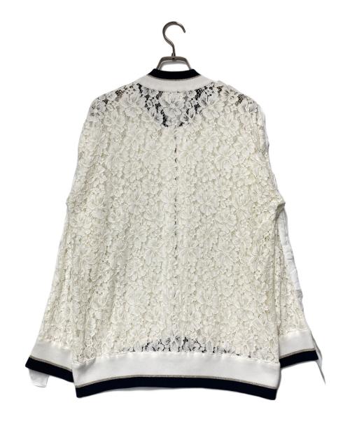LANVIN en Bleu（ランバンオンブルー）LANVIN en Bleu (ランバンオンブルー) レースブルゾン / カットワークジャケット ホワイト×ネイビー サイズ:38の古着・服飾アイテム
