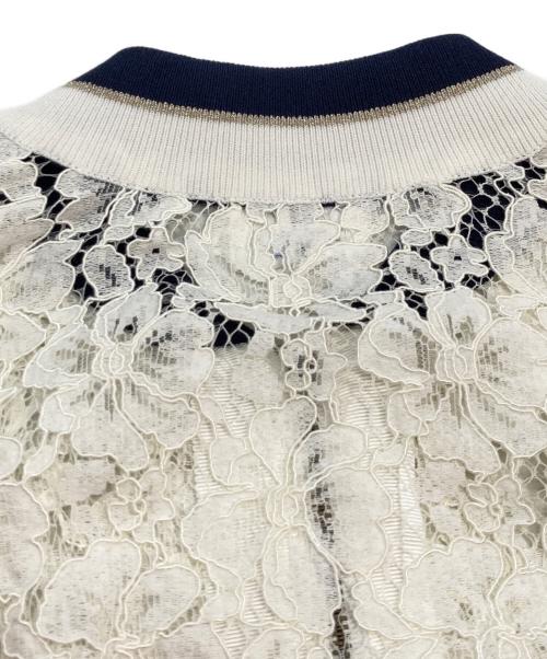 LANVIN en Bleu（ランバンオンブルー）LANVIN en Bleu (ランバンオンブルー) レースブルゾン / カットワークジャケット ホワイト×ネイビー サイズ:38の古着・服飾アイテム