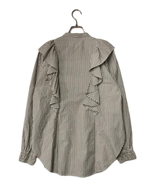 sara mallika（サラマリカ）sara mallika (サラマリカ) CTN STRIPE BIG FRILL SHIRRING SHIRTS カーキ×ホワイト サイズ:表記なしの古着・服飾アイテム
