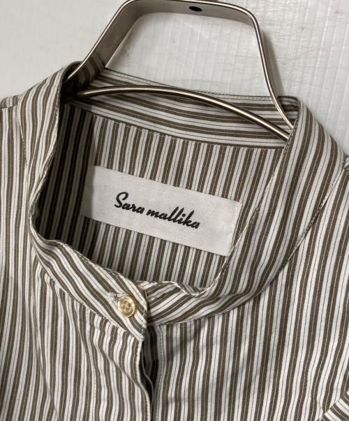 sara mallika（サラマリカ）sara mallika (サラマリカ) CTN STRIPE BIG FRILL SHIRRING SHIRTS カーキ×ホワイト サイズ:表記なしの古着・服飾アイテム